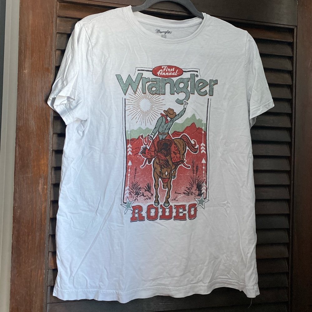 Wrangler Red and White Short Sleeve Tee with Cowboy Graphic